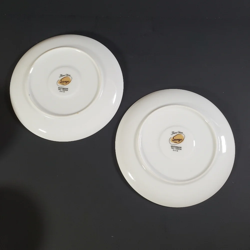 Sango Japan Fine China Flat Cup & Saucer Set of 2 Boutonniere Pattern 6414